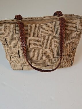 Warren Reed Italy Vintage Basket Weave Purse Leather Handles